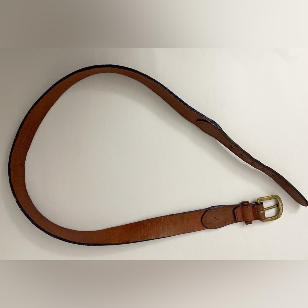 (sold) Smather's & Branson western needlepoint nature leather belt hand stitched - Picture 4 of 9